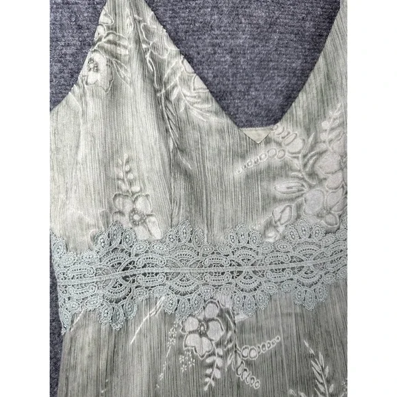 Anthropologie BHLDN Maxi Dress 4 Sage Green Silk Tiered Lace Romantic Ethereal - Picture 5 of 16